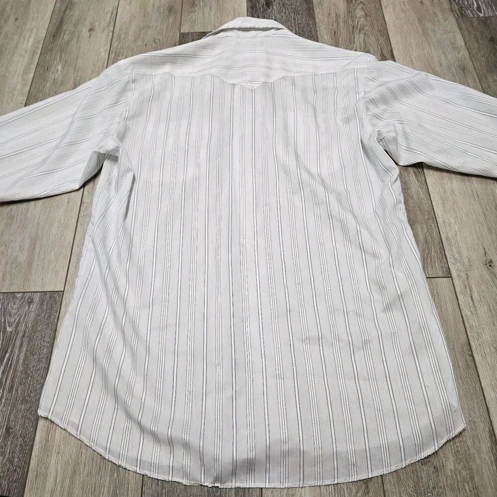 Ranch And Town Vintage USA Striped White Pearl Snap Western Shirt Men's Large